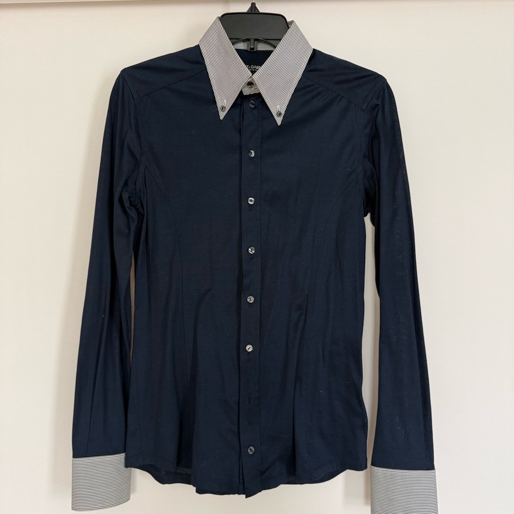 Dolce & Gabbana Navy Shirt with Pinstriped Accents
